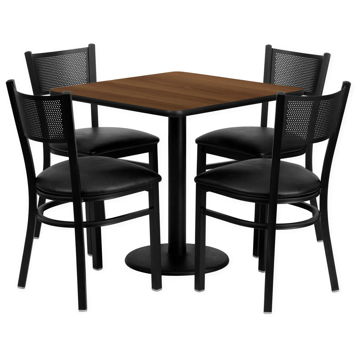 Flash Furniture MD-0005-GG 30" Square Walnut Table and 4 Black Grid-Back Vinyl Chairs Set