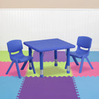 Flash Furniture Emmy YU-YCX-0023-2-SQR-TBL-BLUE-R-GG Preschool Activity Table Set, 24-Inch Square Adjustable Table with 2 Blue Stacking Chairs