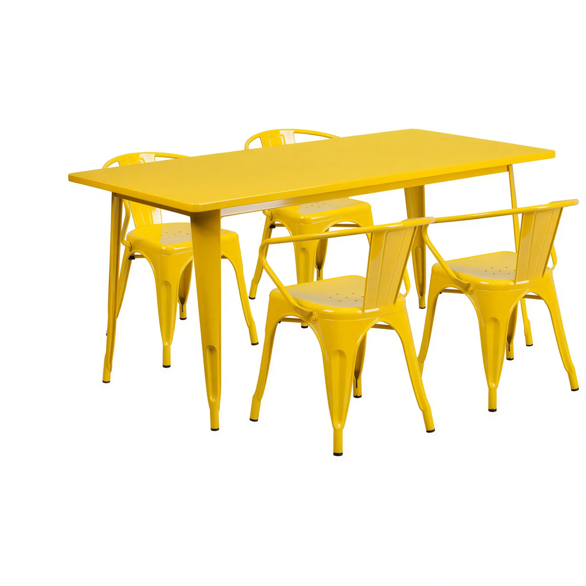 Flash Furniture ET-CT005-4-70-YL-GG 63-Inch Rectangular Table and 4 Yellow Galvanized Steel Chairs Set