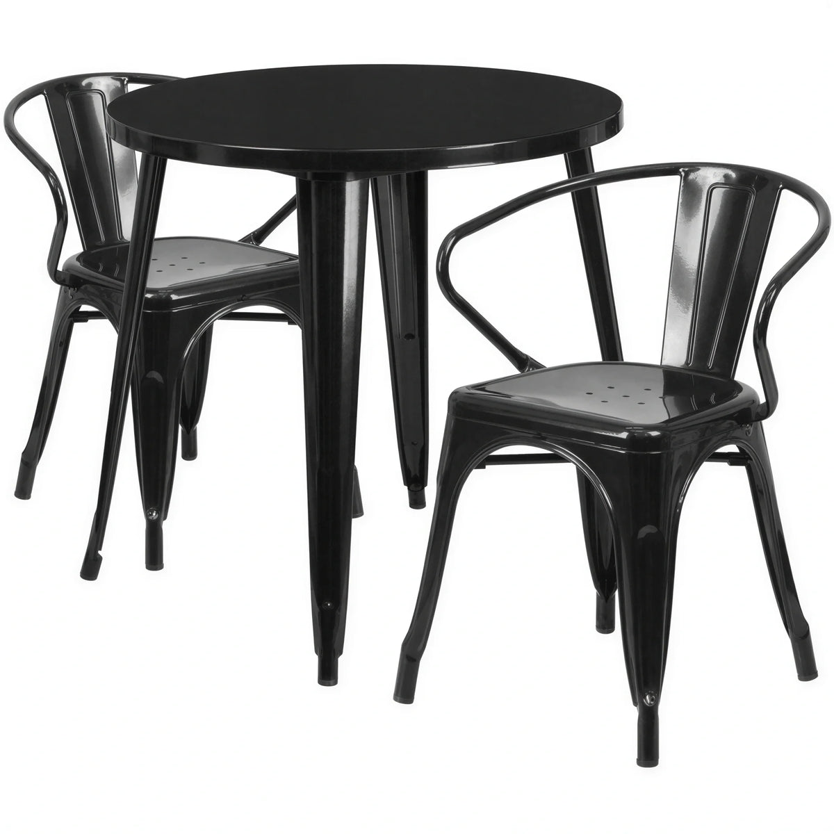 Flash Furniture CH-51090TH-2-18ARM-BK-GG 30-Inch Round Table Set with Two Arm Chairs, Black Metal