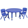 Flash Furniture YU-YCX-0073-2-ROUND-TBL-BLUE-R-GG Preschool Activity Table Set with 2 Blue Stacking Chairs, 33" Round, Adjustable Height