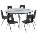 Flash Furniture Emmy XU-GRP-18CH-A60-HCIRC-GY-T-A-GG 60" Round Adjustable-Height Laminate Activity Table with 6 Stack Chairs, Gray/Black