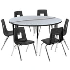 Flash Furniture Emmy XU-GRP-18CH-A60-HCIRC-GY-T-A-GG 60" Round Adjustable-Height Laminate Activity Table with 6 Stack Chairs, Gray/Black