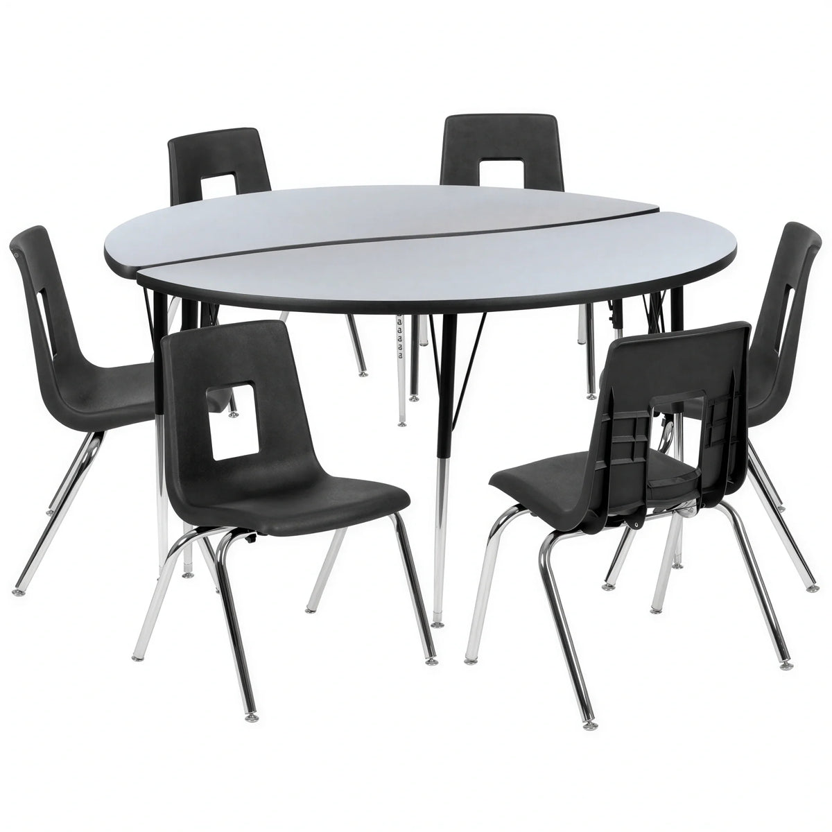 Flash Furniture Emmy XU-GRP-18CH-A60-HCIRC-GY-T-A-GG 60" Round Adjustable-Height Laminate Activity Table with 6 Stack Chairs, Gray/Black