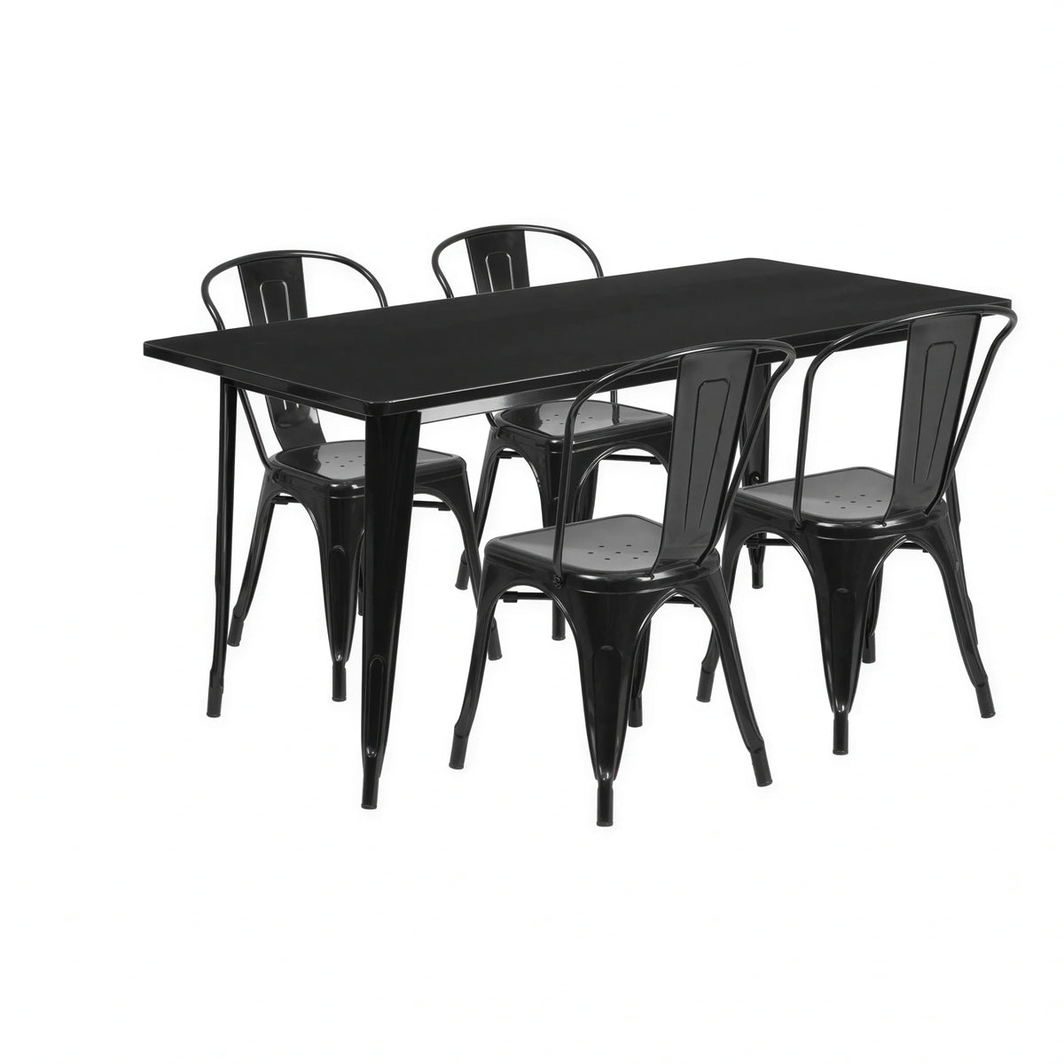Flash Furniture ET-CT005-4-30-BK-GG Rectangular Table and Chair Set, 63 x 31-1/2 x 29-1/2 in, 4 Chairs, Black Galvanized Steel