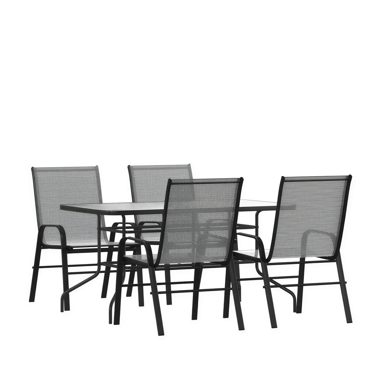 Flash Furniture TLH-089REC-303CGY4-GG 5-Piece Outdoor Patio Dining Set with 55-Inch Tempered Glass Table and 4 Gray Stack Chairs