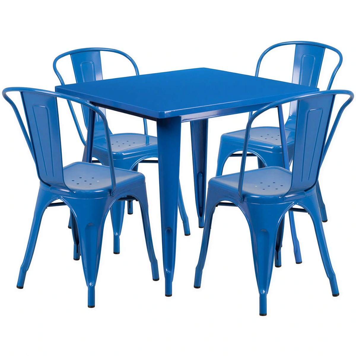 Flash Furniture ET-CT002-4-30-BL-GG Square Table and 4-Chair Set, Blue, Galvanized Steel Chairs