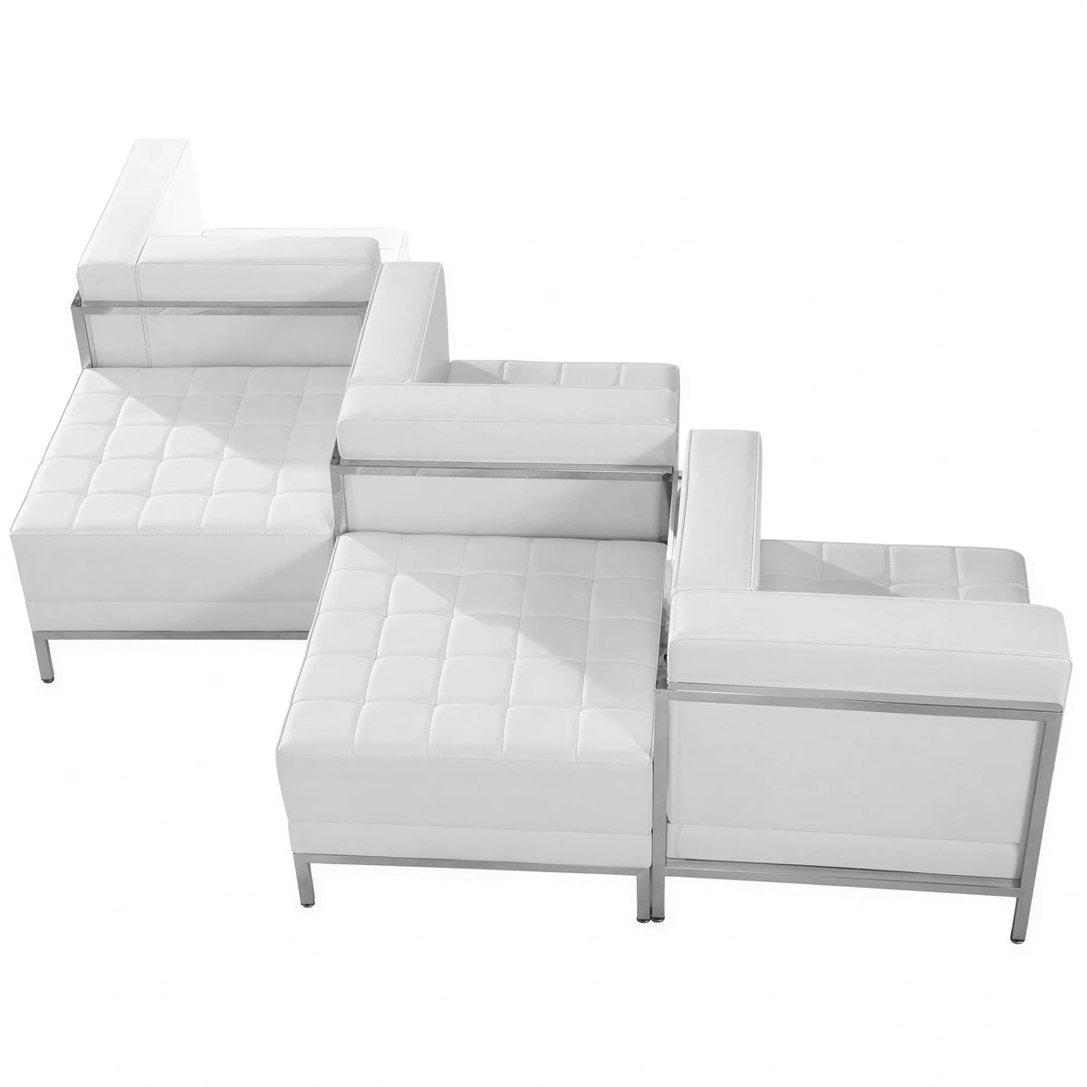 Flash Furniture Hercules - Imagination ZB-IMAG-SET5-WH-GG Modular Chair & Ottoman Set, White LeatherSoft, 3 Right-Corner Chairs, 2 Ottomans
