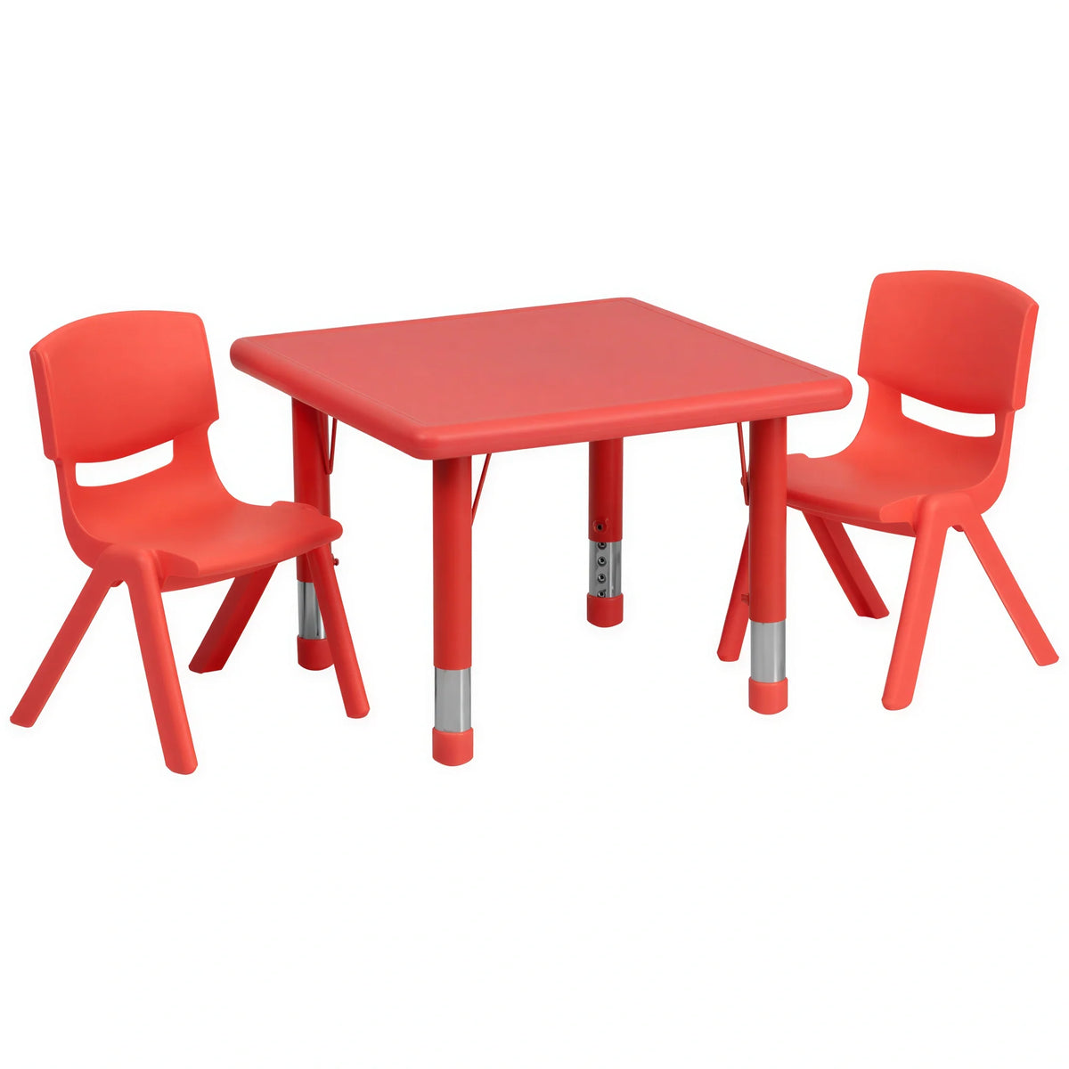 Flash Furniture YU-YCX-0023-2-SQR-TBL-RED-R-GG Preschool Activity Table Set with 2 Chairs, 24" Square, Adjustable Height
