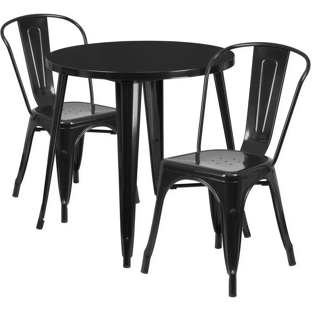 Flash Furniture CH-51090TH-2-18CAFE-BK-GG Round 30-Inch Table and 2 Black Metal Chairs Set