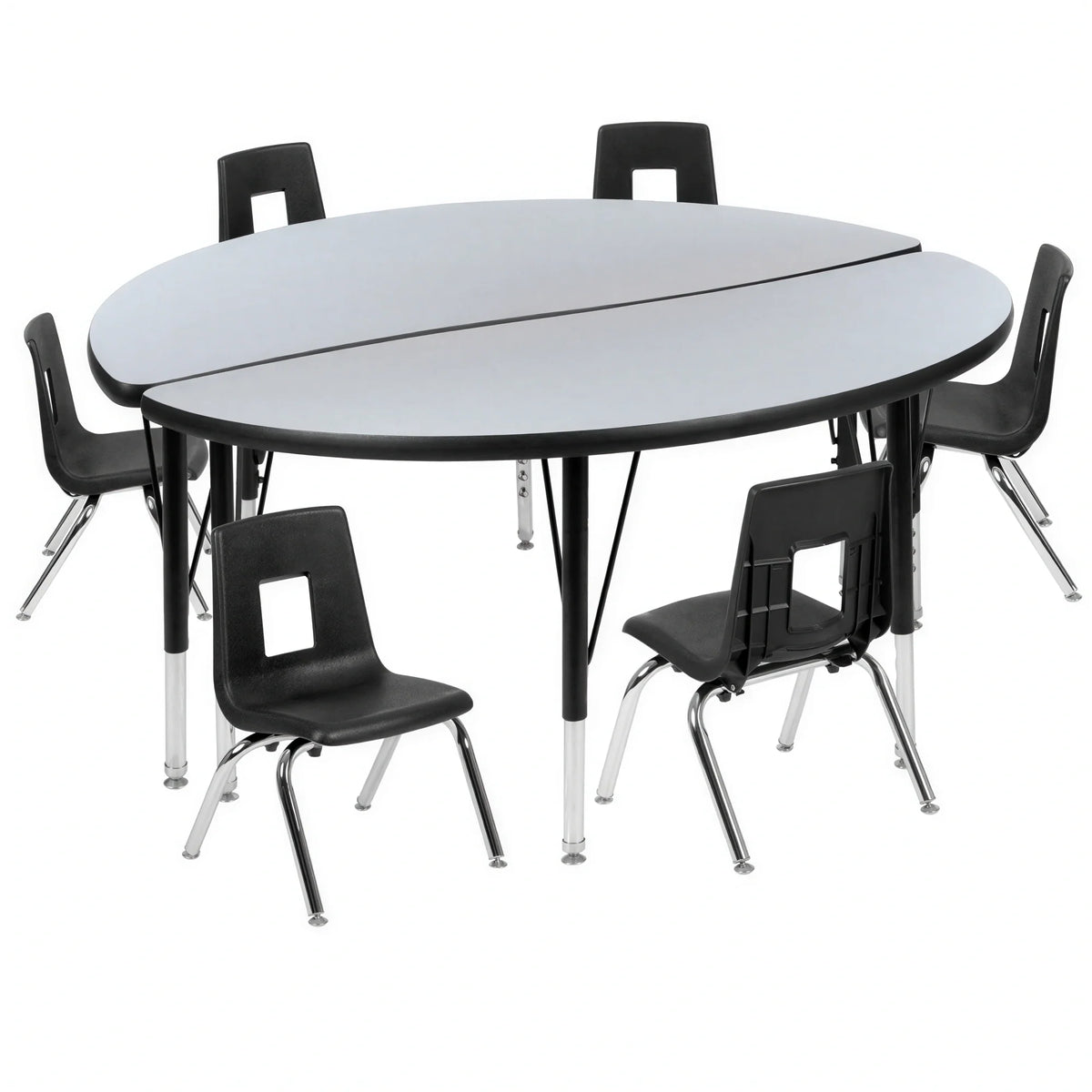 Flash Furniture Emmy XU-GRP-12CH-A48-HCIRC-GY-T-P-GG Round Activity Table and 6 Stack Chairs, 48", Adjustable Height, Gray/Black