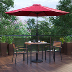 Flash Furniture XU-DG-810060062-UB19BRD-GG 35" Square Patio Dining Set with Synthetic Teak Table, Red Umbrella, Base & 2 Stacking Chairs