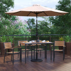 Flash Furniture XU-DG-304860064-UB19BTN-GG Patio Dining Table Set with Rectangular Synthetic Teak Table, 4 Stacking Chairs and Tan Umbrella