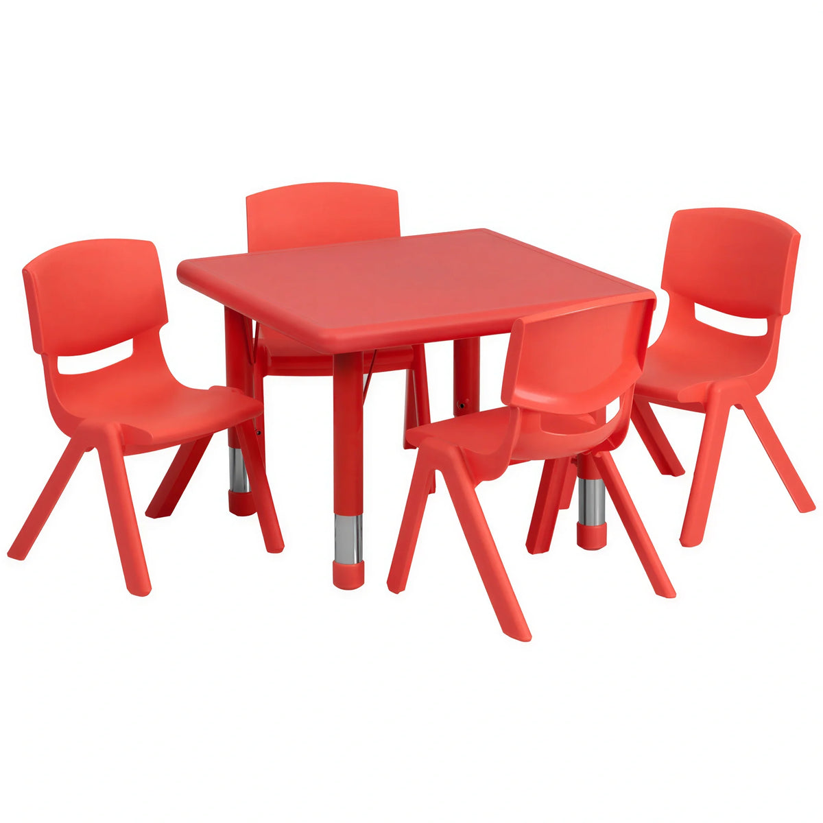 Flash Furniture YU-YCX-0023-2-SQR-TBL-RED-E-GG Preschool Activity Table Set with 4 Chairs, Square, Adjustable Height, Red