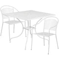 Flash Furniture CO-35SQ-03CHR2-WH-GG 35" Square Steel Patio Table Set with 2 Stacking Arm Chairs, White