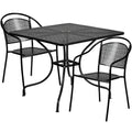 Flash Furniture CO-35SQ-03CHR2-BK-GG 35-1/2" Square Patio Table Set with 2 Stacking Arm Chairs, Black