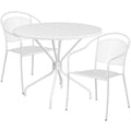 Flash Furniture CO-35RD-03CHR2-WH-GG Round Patio Table Set with 2 Stacking Arm Chairs, 35-1/4" Table, White Steel