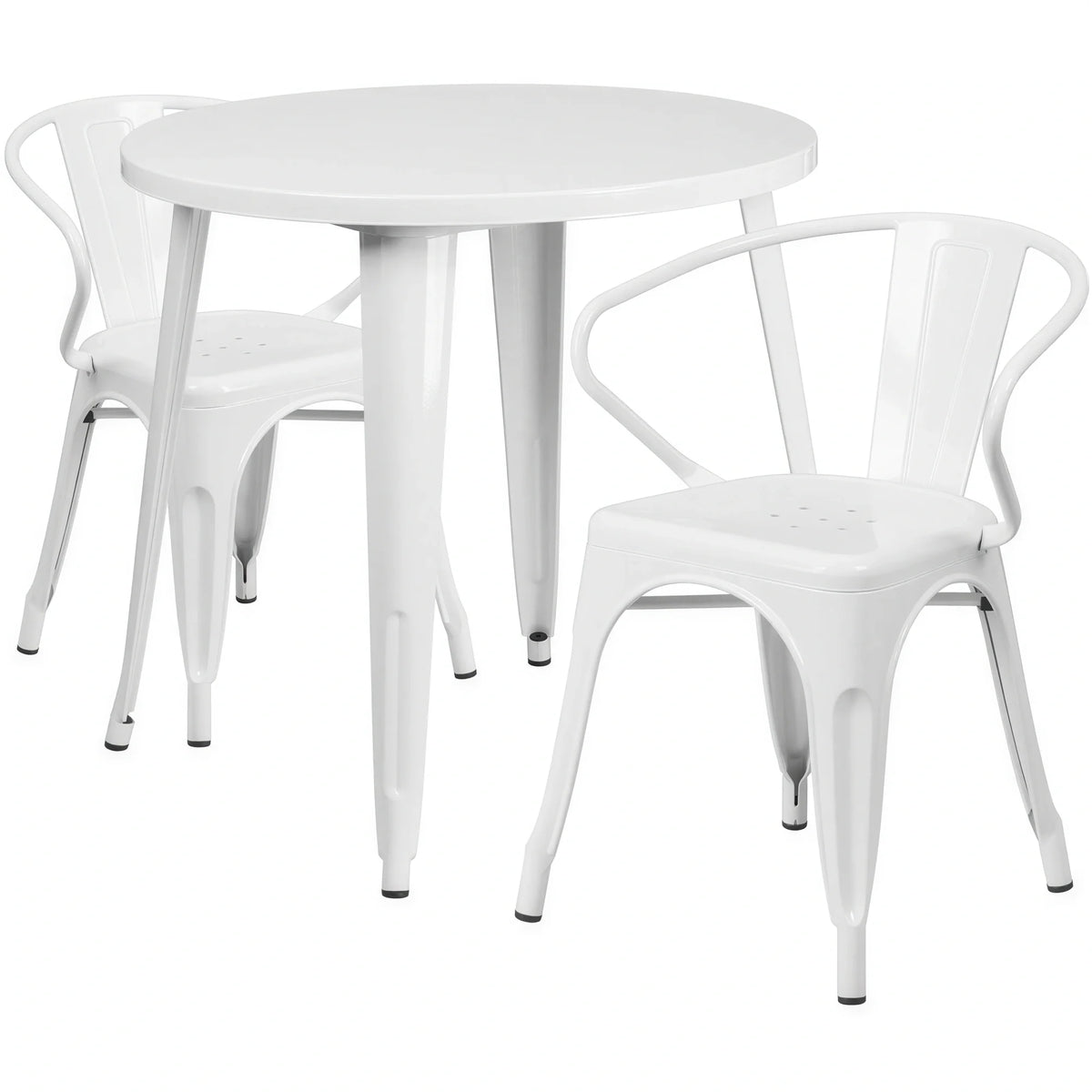 Flash Furniture CH-51090TH-2-18ARM-WH-GG Round 30" Dia. Table and 2 White Metal Chairs with Arms, 29-1/2"H