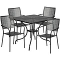 Flash Furniture CO-35SQ-02CHR4-BK-GG Square Patio Table Set, 35-1/2" Table with 4 Stacking Arm Chairs, Black Steel