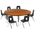 Flash Furniture Emmy XU-GRP-14CH-A60-HCIRC-OAK-T-P-GG 60" Round Adjustable-Height Activity Table with 6 Stack Chairs, Oak/Black