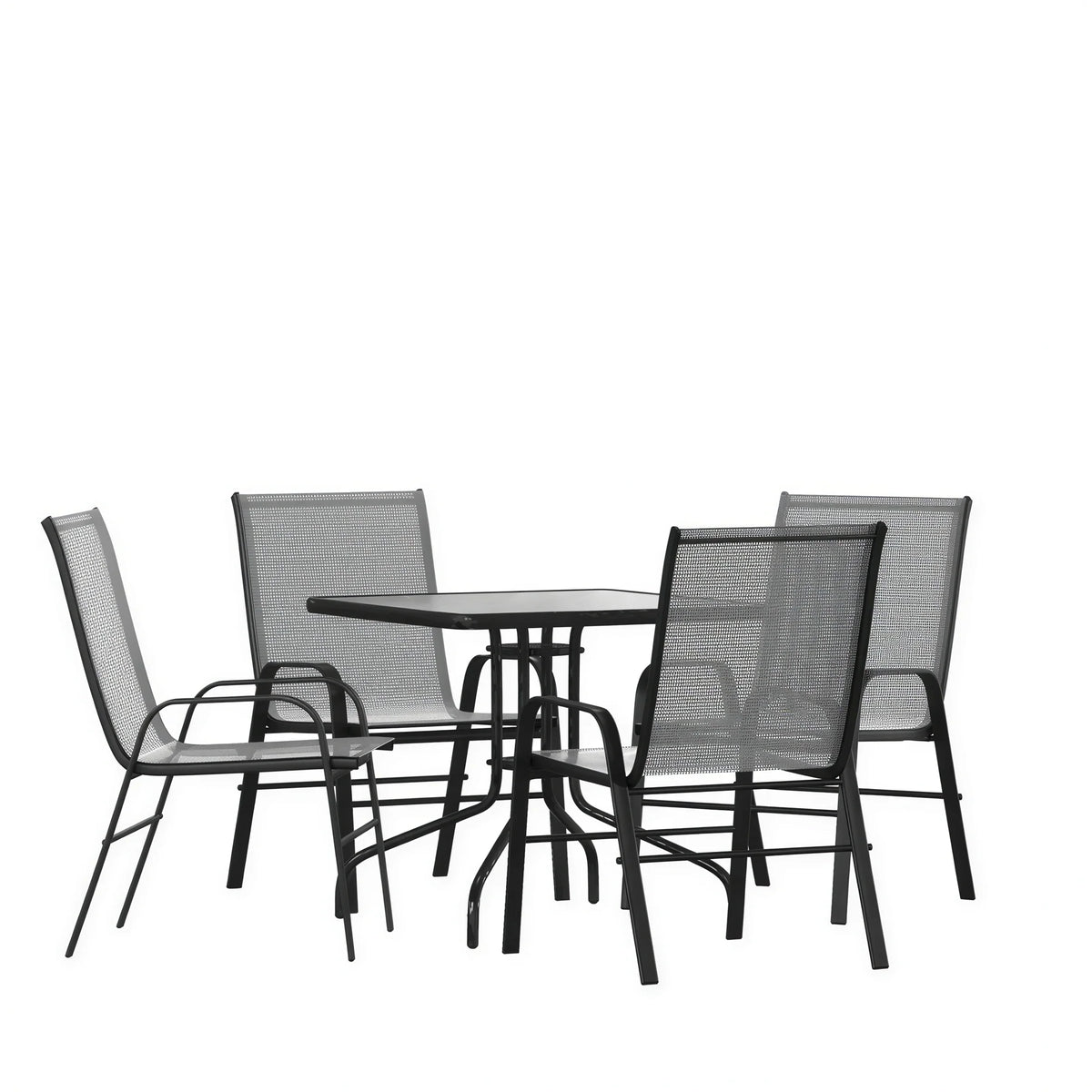 Flash Furniture TLH-073A2303C-GY-GG 5-Piece Outdoor Patio Dining Set with 31.5-Inch Square Tempered Glass Table and 4 Gray Stack Chairs