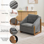 Modern Upholstered Armchair with Wooden Side Frame - Beige, Dark Gray, Blue