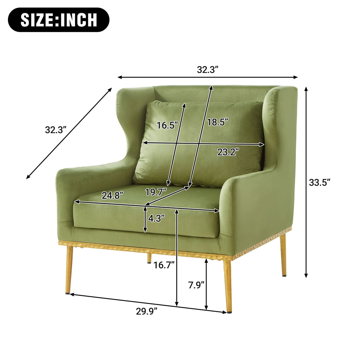 Elegant Curved Armrest Accent Armchair with Plush Foam Cushion - Green, Purple, Black, Beige