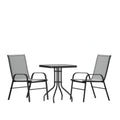 Flash Furniture TLH-073A1303C-GY-GG 3-Piece Outdoor Patio Dining Set with Square Tempered Glass Table and 2 Gray Stack Chairs
