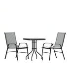Flash Furniture TLH-073A1303C-GY-GG 3-Piece Outdoor Patio Dining Set with Square Tempered Glass Table and 2 Gray Stack Chairs
