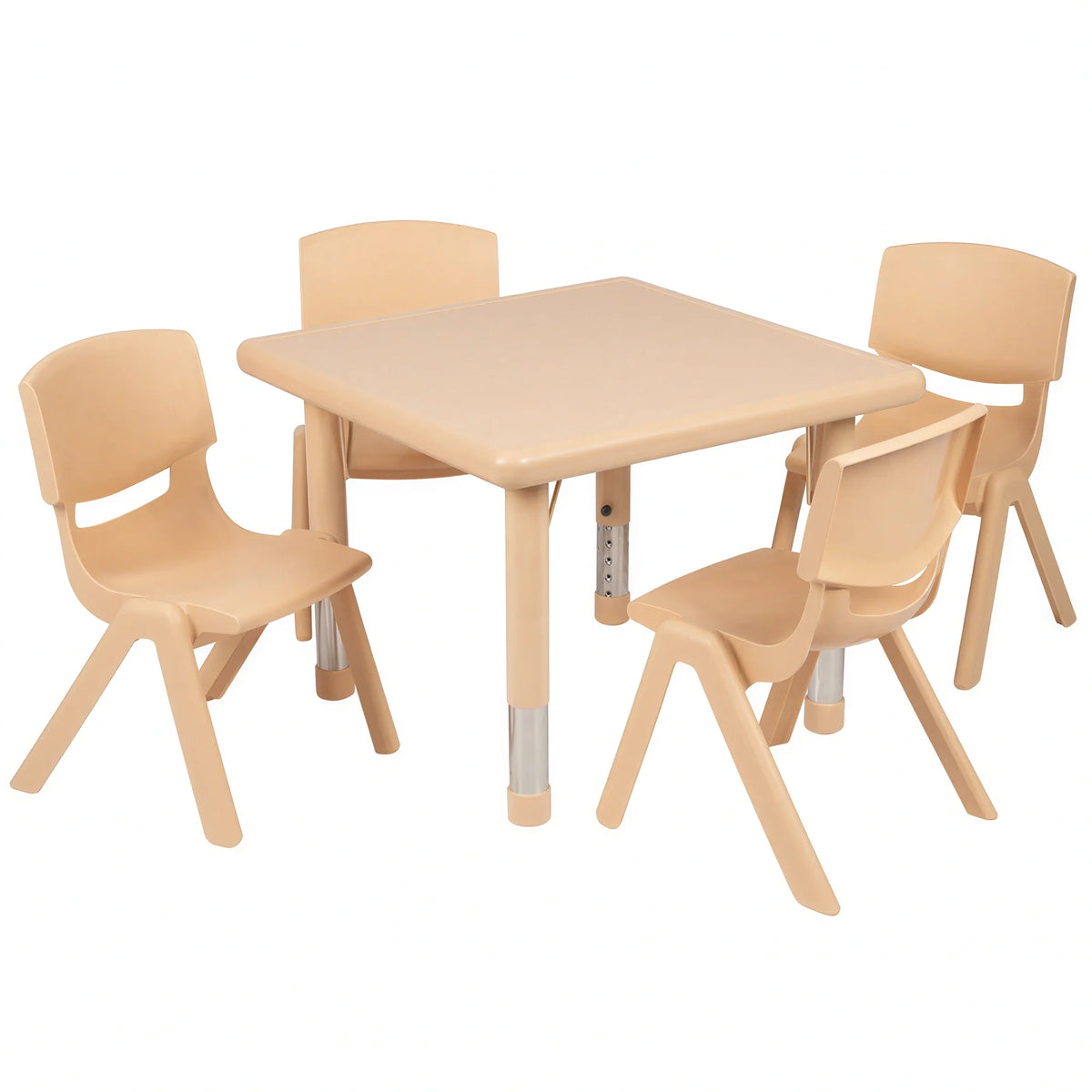 Flash Furniture Emmy YU-YCX-0023-2-SQR-TBL-NAT-E-GG Preschool Activity Table Set with Square Adjustable Table and 4 Stacking Chairs