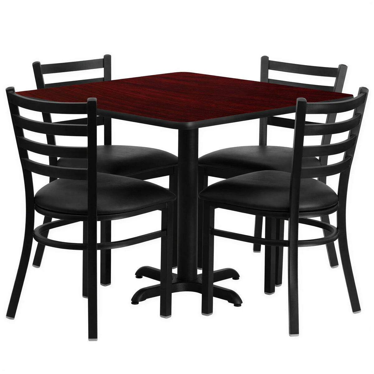 Flash Furniture HDBF1014-GG Square Table and 4-Chair Set, 36" x 36" x 30", Mahogany Laminate, Black Base, Burgundy Vinyl Chairs