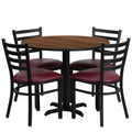 Flash Furniture HDBF1008-GG Round Table and Chair Set, 36" Diameter x 30"H, Walnut, 4 Burgundy Vinyl Ladder-Back Chairs