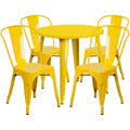 Flash Furniture CH-51090TH-4-18CAFE-YL-GG 30" Round Table and 4 Yellow Metal Chairs, 29-1/2"H Table