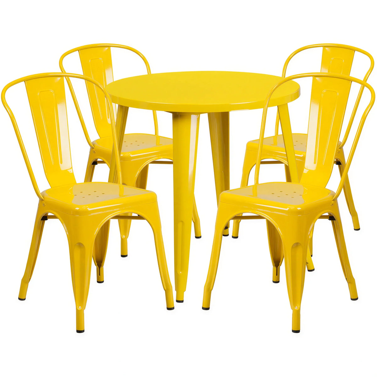 Flash Furniture CH-51090TH-4-18CAFE-YL-GG 30" Round Table and 4 Yellow Metal Chairs, 29-1/2"H Table