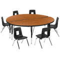 Flash Furniture Emmy XU-GRP-12CH-A60-HCIRC-OAK-T-P-GG 60" Round Adjustable-Height Laminate Activity Table Set with 6 Stack Chairs, Oak/Black