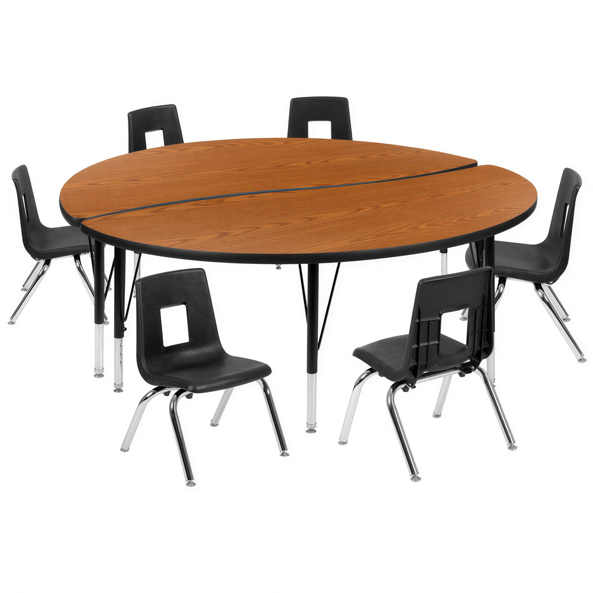 Flash Furniture Emmy XU-GRP-12CH-A60-HCIRC-OAK-T-P-GG 60" Round Adjustable-Height Laminate Activity Table Set with 6 Stack Chairs, Oak/Black