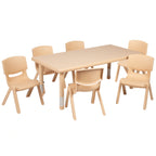 Flash Furniture Emmy YU-YCX-0013-2-RECT-TBL-NAT-E-GG Preschool Rectangular Activity Table Set, 48 x 24 in, Adjustable Height, 6 Stacking Chairs
