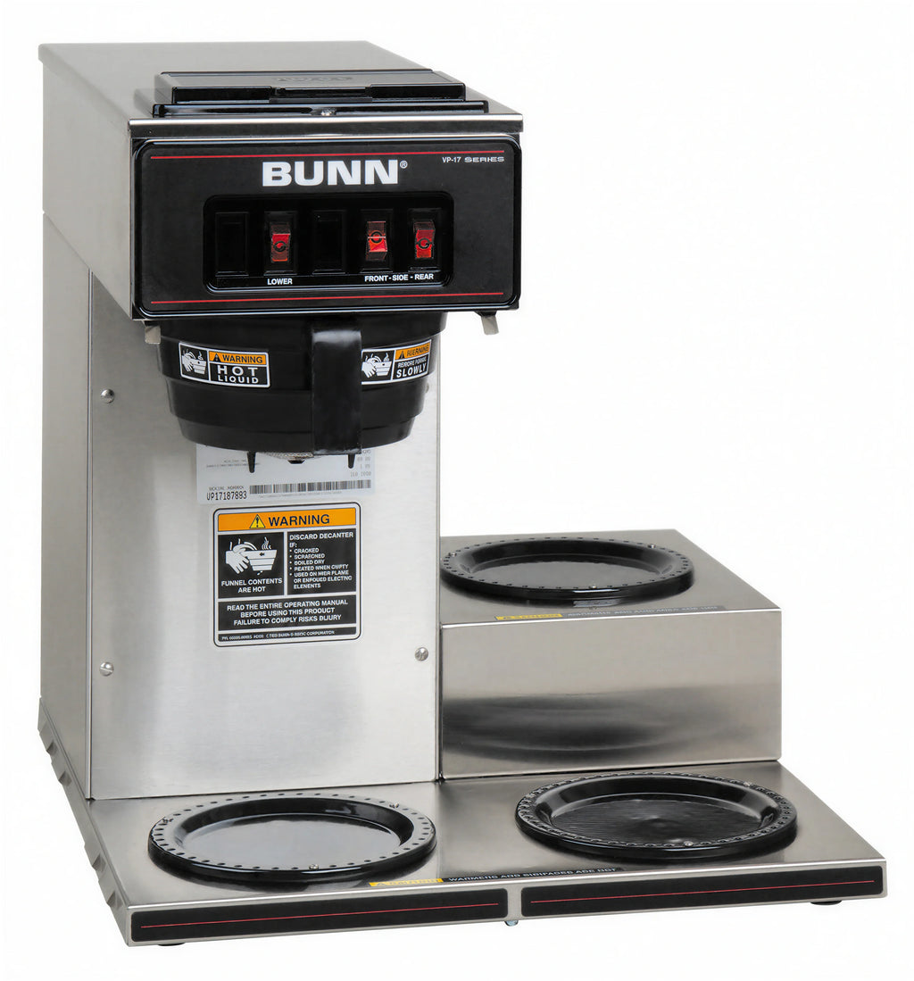 BUNN 13300.0003 Pourover Commercial Drip Coffee Maker with 3 Warmers, Manual Water Fill, 120V