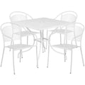 Flash Furniture CO-35SQ-03CHR4-WH-GG Square Steel Patio Table Set with 4 White Stacking Arm Chairs