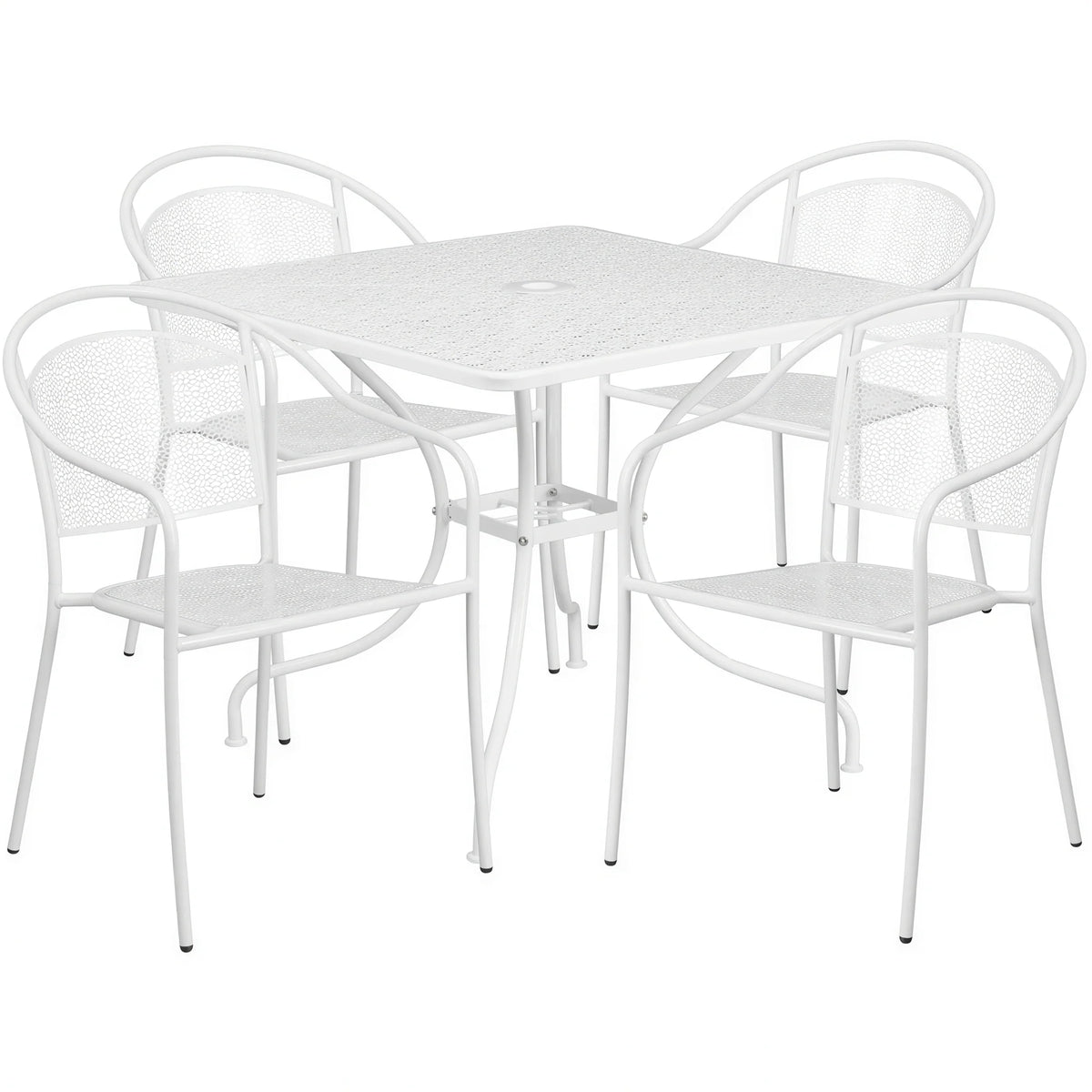 Flash Furniture CO-35SQ-03CHR4-WH-GG Square Steel Patio Table Set with 4 White Stacking Arm Chairs