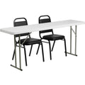 Flash Furniture RB-1872-2-GG Folding Rectangular Training Table and 2 Stacking Banquet Chairs, 72"W x 18"D x 29"H