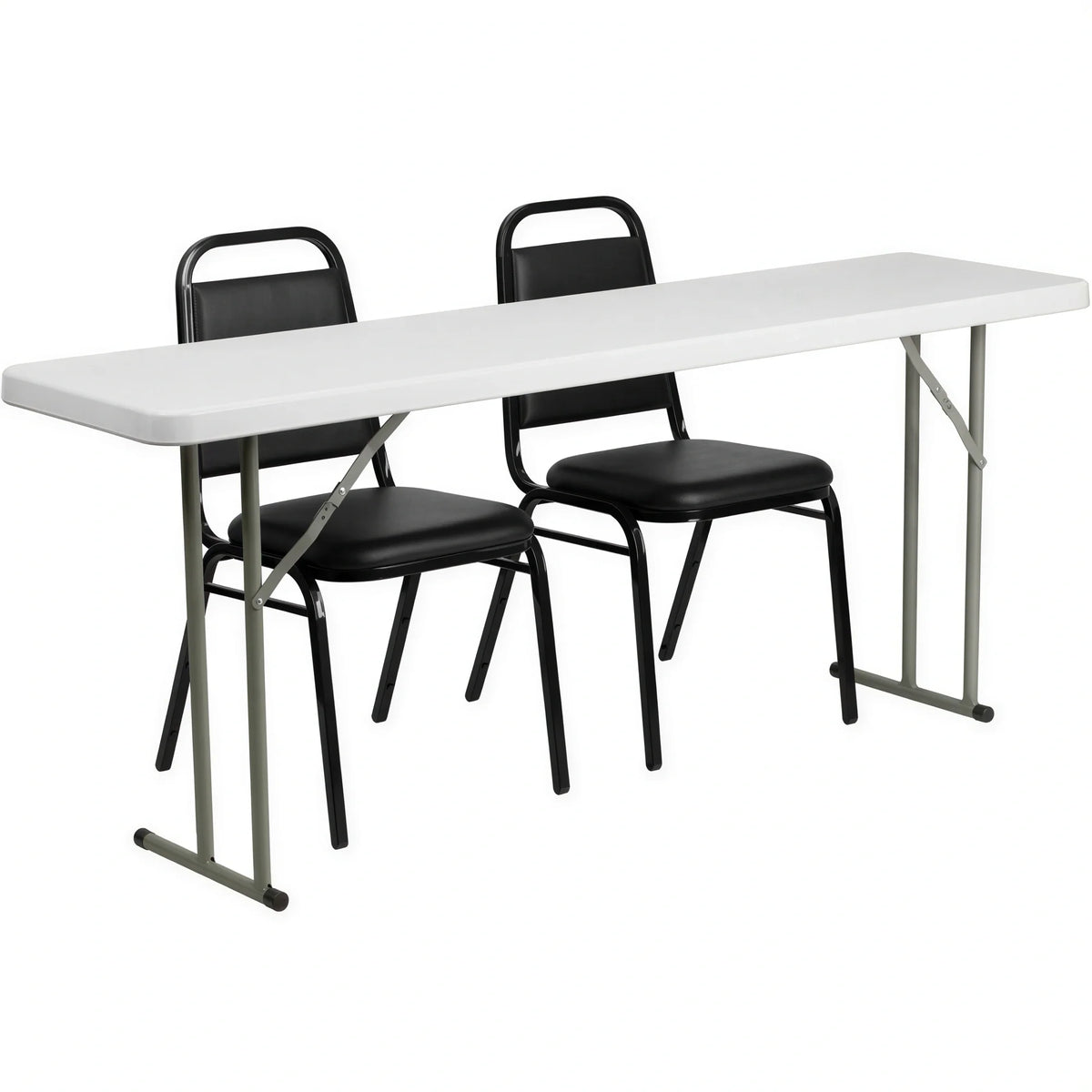 Flash Furniture RB-1872-2-GG Folding Rectangular Training Table and 2 Stacking Banquet Chairs, 72"W x 18"D x 29"H