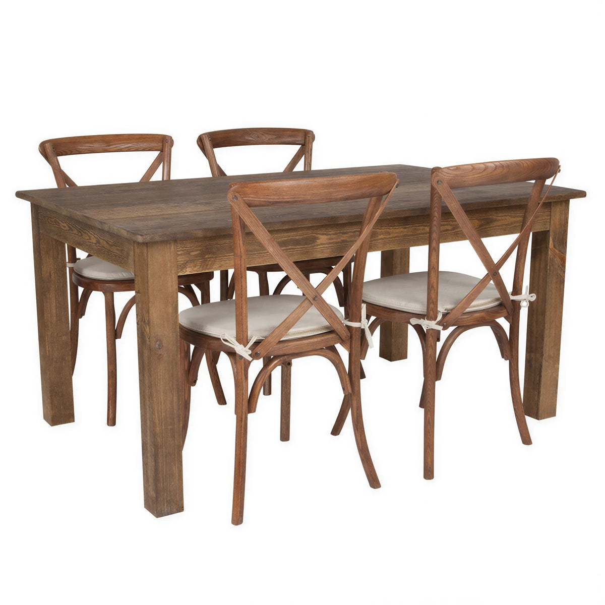 Flash Furniture XA-FARM-18-GG Rectangular Farm Table and 4 Cross-Back Chairs Set, 60"W x 38"D x 30"H, Solid Pine