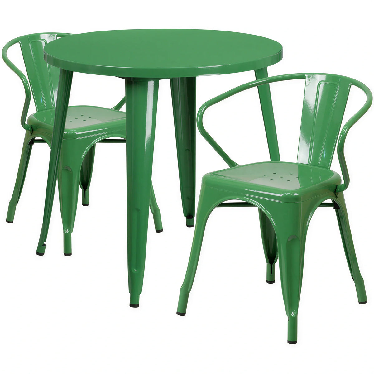Flash Furniture CH-51090TH-2-18ARM-GN-GG 30-Inch Round Table with Two Green Metal Armchairs, 29-1/2-Inch High