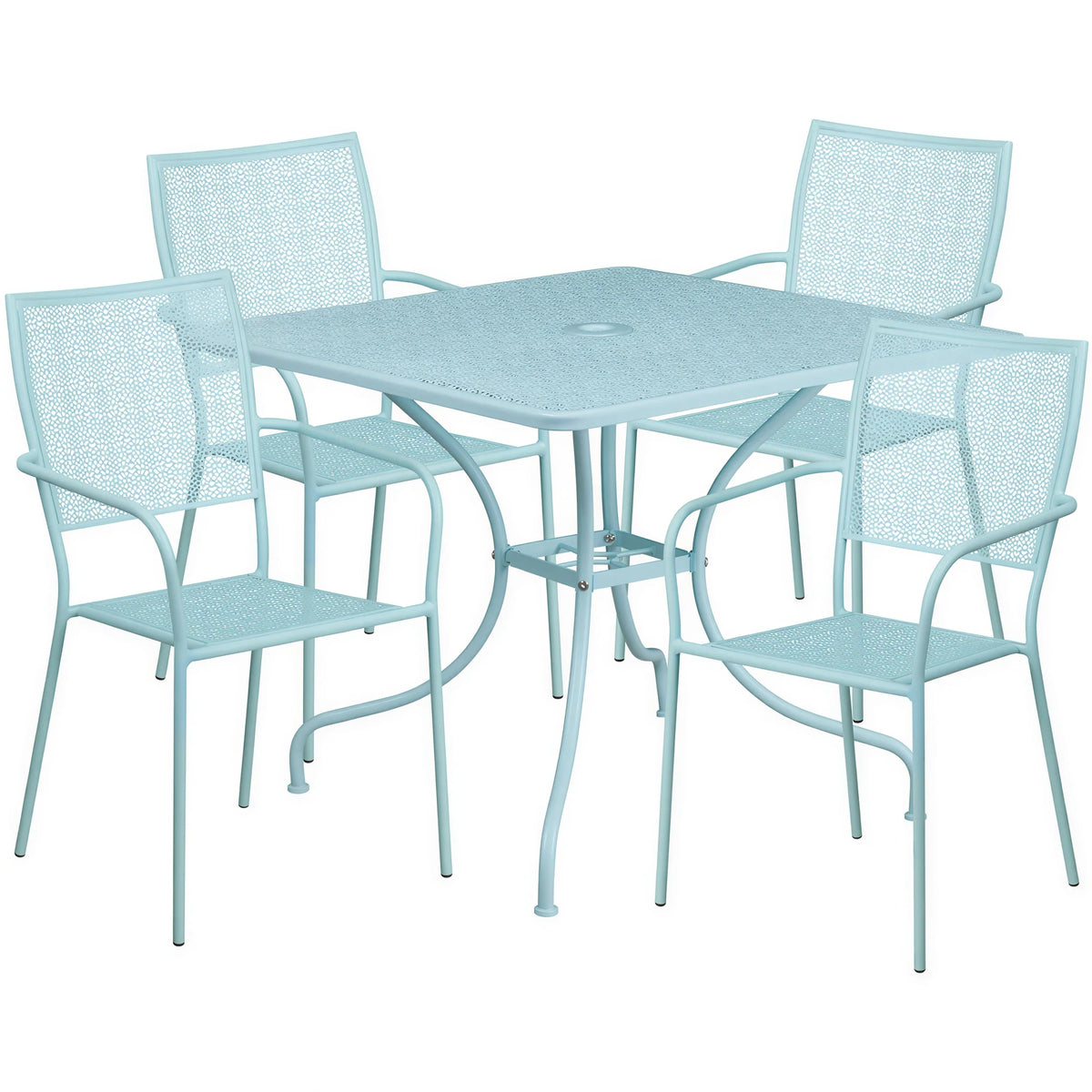 Flash Furniture CO-35SQ-02CHR4-SKY-GG Square Patio Table Set with 4 Stacking Arm Chairs, 35-1/2 in, Sky Blue