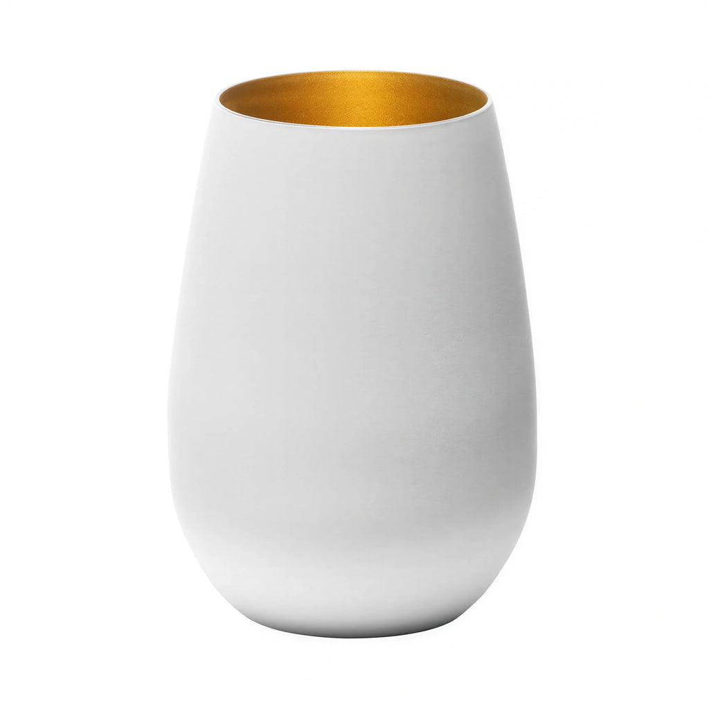 Global Tableware Collective Stolzle, Glisten Z3520012EL086 Stemless Crystalline Wine Glass, 16.5 oz, Matte White & Gold Case of 2 Dozen