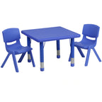 Flash Furniture Emmy YU-YCX-0023-2-SQR-TBL-BLUE-R-GG Preschool Activity Table Set, 24-Inch Square Adjustable Table with 2 Blue Stacking Chairs