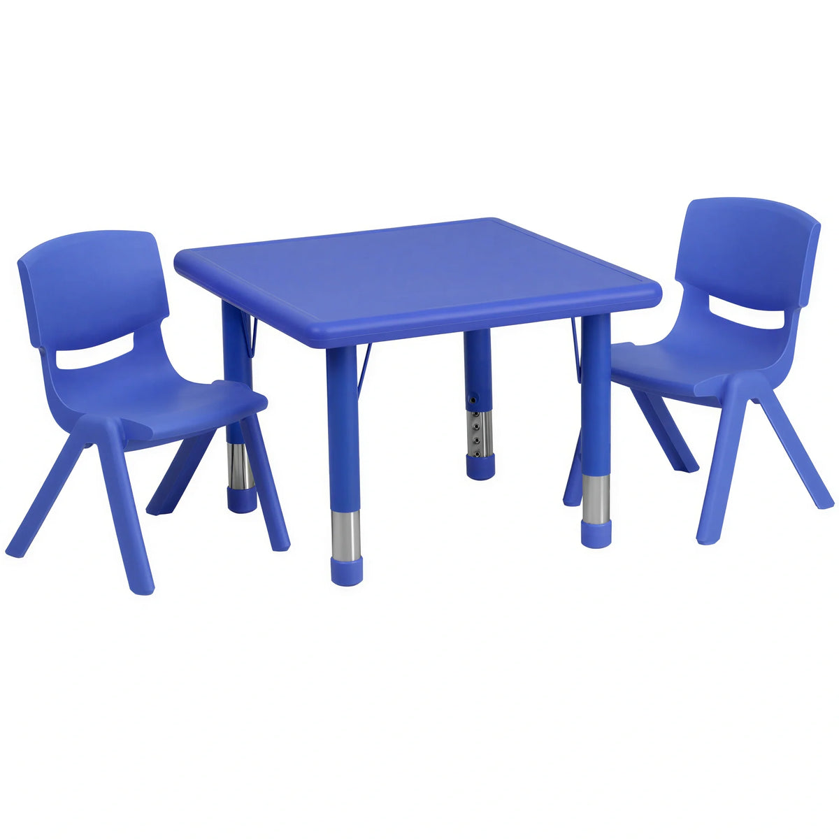 Flash Furniture Emmy YU-YCX-0023-2-SQR-TBL-BLUE-R-GG Preschool Activity Table Set, 24-Inch Square Adjustable Table with 2 Blue Stacking Chairs