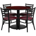 Flash Furniture RSRB1006-GG Round Table and Chair Set, 36" Table, 30"H, 4 Metal Ladder-Back Chairs, Mahogany/Burgundy
