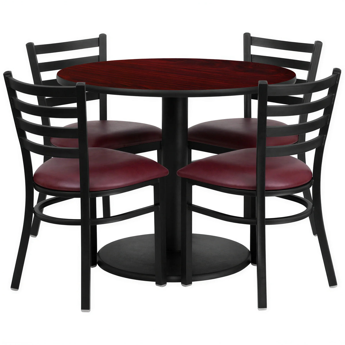 Flash Furniture RSRB1006-GG Round Table and Chair Set, 36" Table, 30"H, 4 Metal Ladder-Back Chairs, Mahogany/Burgundy